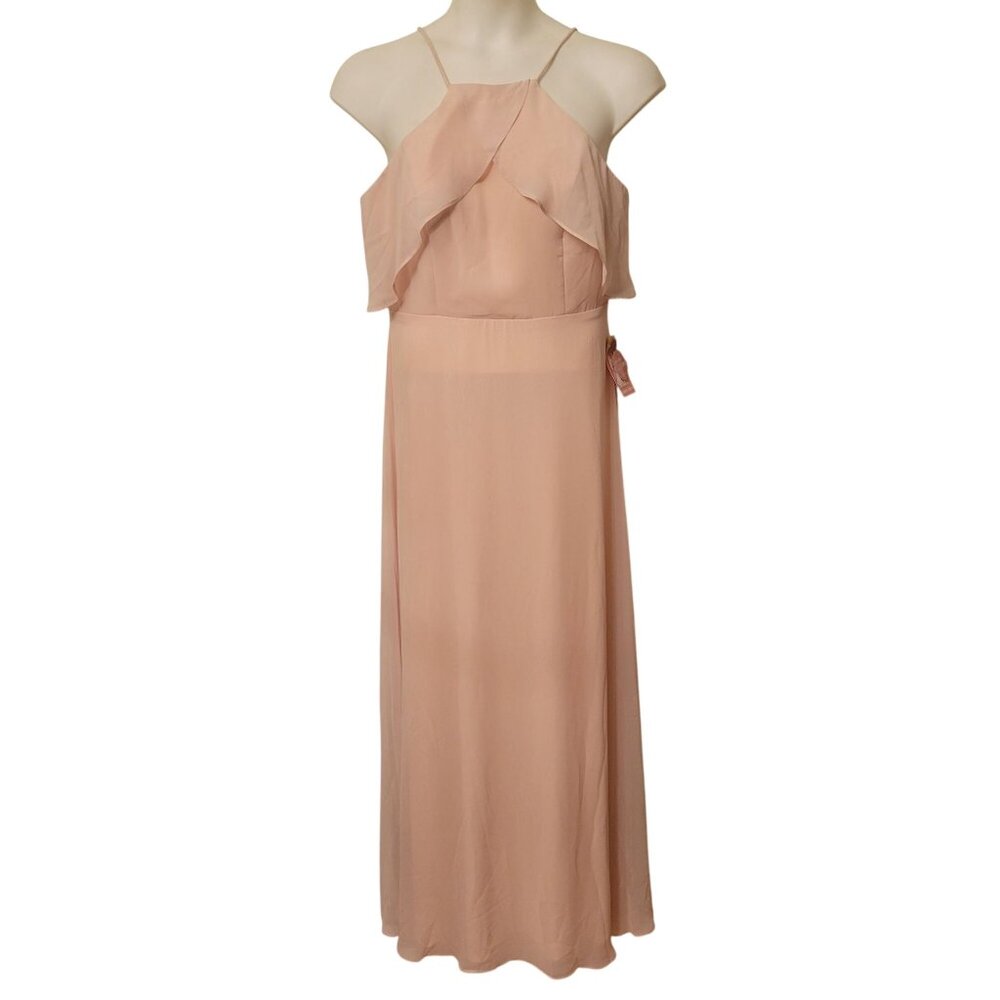 NEW Birdy Grey Jules Champagne Maxi Dress XL Ruffled Halter Bridesmaid Formal Pr - Picture 2 of 11
